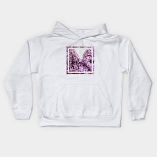 Letter M/V purple flowers Kids Hoodie